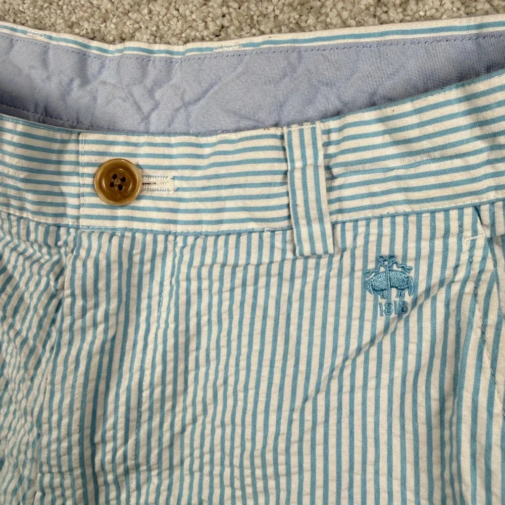 Brooks Brothers Red Fleece Shorts Mens W30 Blue Seersucker Striped Casual